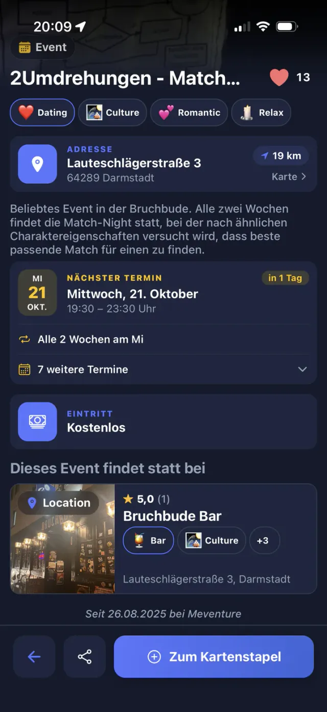Detailseite einer Location in der Meventure App