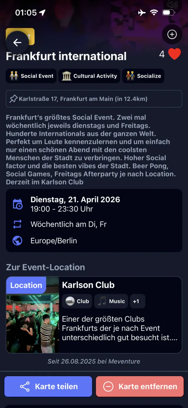 Detailseite einer Location in der Meventure App